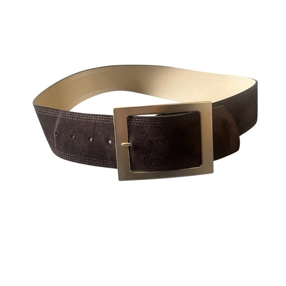 Genuine Leather Wide Suede Brown Belt With Gold Buckle Size S